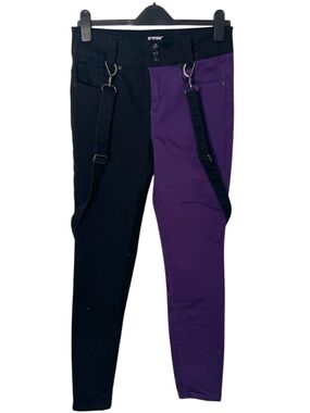 Hot Topic Two-Tone Black & Purple Emo Skinny Pants with Suspender Alt Punk Scene